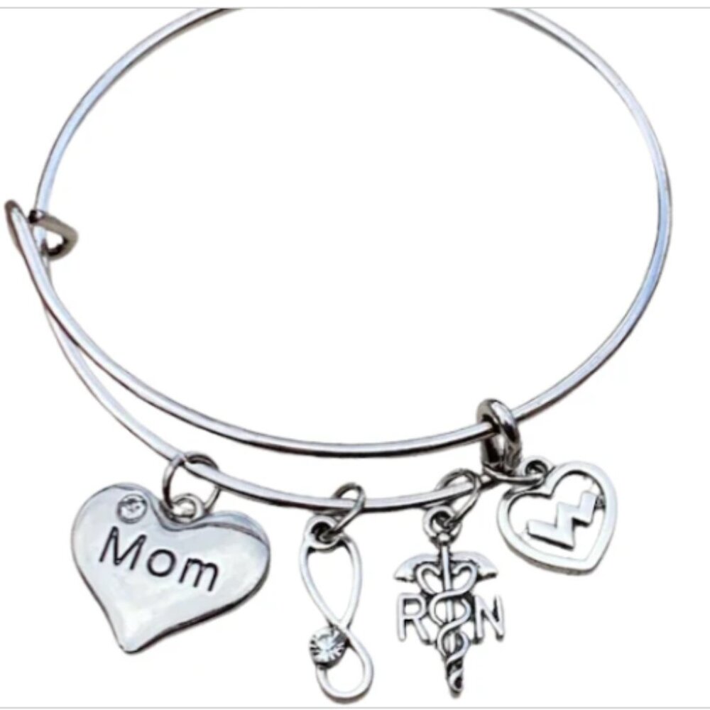 Mom Nurse Charm Bangle Bracelet